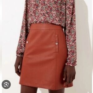 LOFT Faux Leather A Line Skirt 2 EUC Rust Brown Pleather